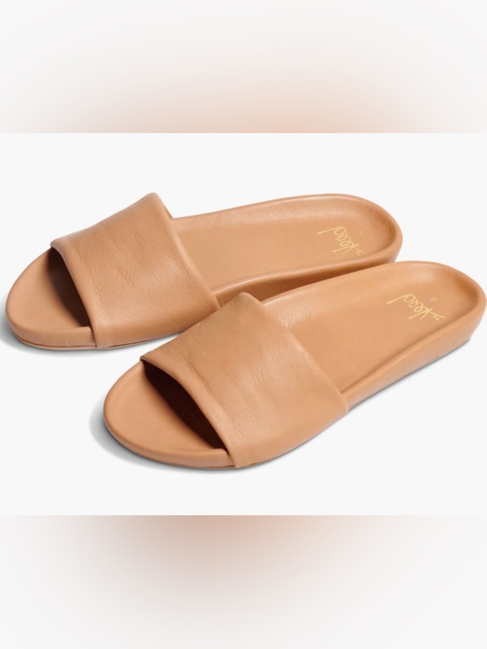 Beek Honey Gallito Leather Tan Slide Sandals — Wide Strap Casual Slides Size 10
